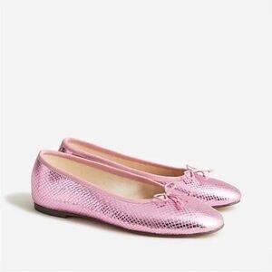 J. Crew Metallic Pink Embossed Leather Zoe Ballerina Flats Size 9.5